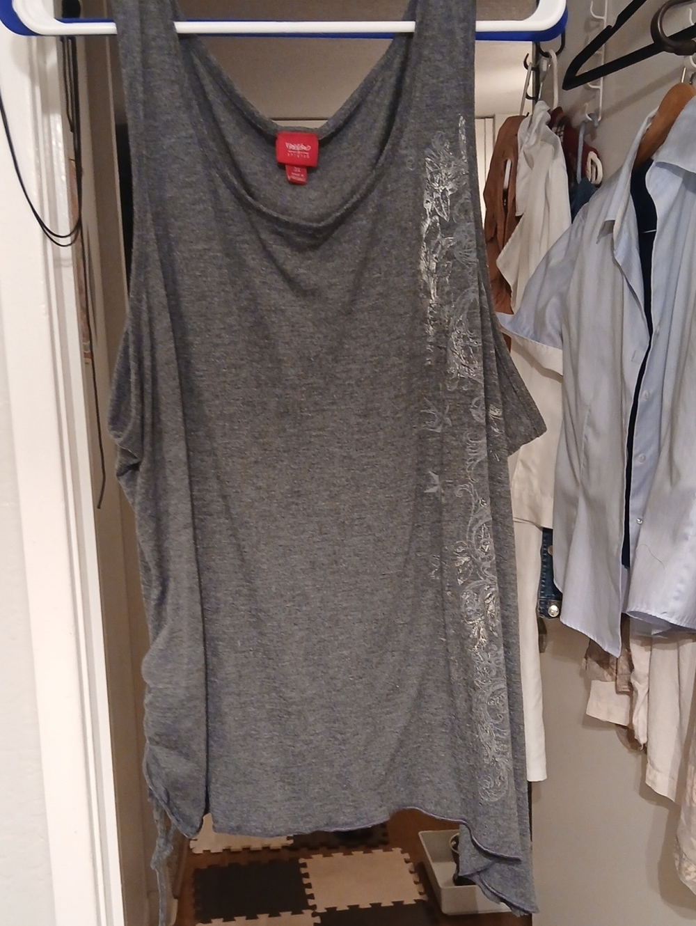 Silver Grey Tank Top with Side Ruching. 3X